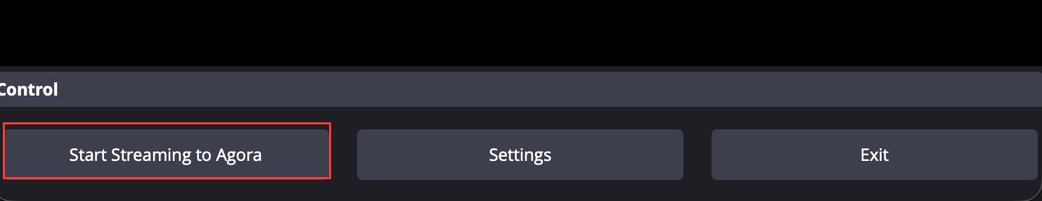 Start Streaming to Agora button