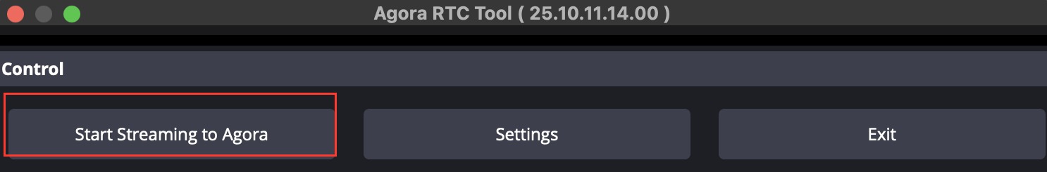 Mac Start Streaming to Agora button